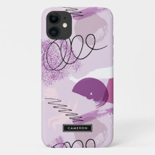 Paarse Waterverf Abstract patroonmonogram iPhone 11 Hoesje