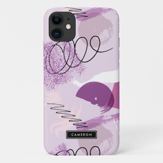 Paarse Waterverf Abstract patroonmonogram Case-Mate iPhone Case (Achterkant)