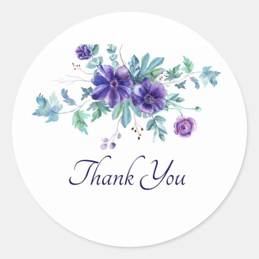 Paarse waterverf anemone bloemen bedankt jullie kl ronde sticker (Voorkant)