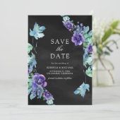 Paarse Waterverf Anemonen Black Wedding Save The Date (Staand voorkant)