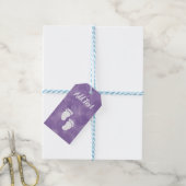 Paarse Waterverf Baby showers voetafdruk Cadeaulabel (Met Touw)