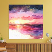 Paarse Waterverf Beach Sunset Canvas Afdruk (Insitu (Woonkamer))