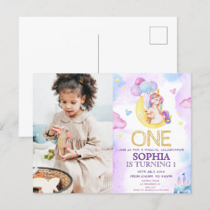 Paarse Waterverf Birthday, Magische Unicorns Briefkaart