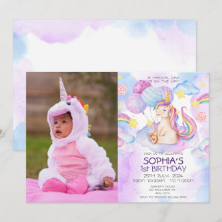 Paarse Waterverf Birthday, Magische Unicorns Kaart