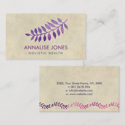 Paarse Waterverf bladeren op papier Visitekaartje (Voorkant / Achterkant)