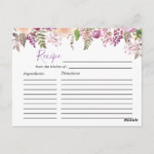 Paarse Waterverf Bloem Bruids Bruiloft Recept Kaar Briefkaart (Achterkant)