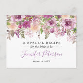 Paarse Waterverf Bloem Bruids Bruiloft Recept Kaar Briefkaart (Voorkant)