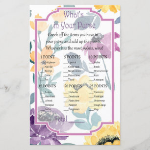 Paarse waterverf bloem Wat zit er in je handtas?