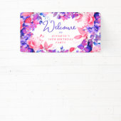 Paarse Waterverf Bloemen 70ste Verjaardagsfeest Spandoek (Insitu)