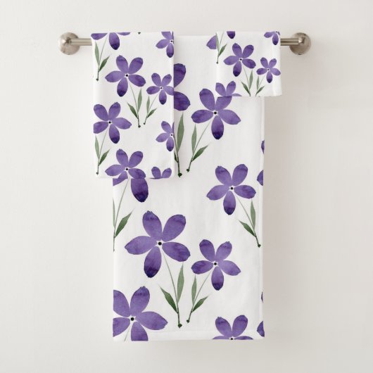 Paarse Waterverf bloemen Bad Handdoek (Insitu)