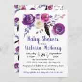 Paarse waterverf Bloemen Boho BabyShower Kaart (Voorkant / Achterkant)
