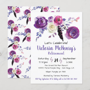 Paarse waterverf Bloemen Boho Pensioen Party Kaart