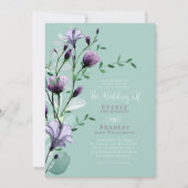 Paarse Waterverf Bloemen Boho QR Code Bruiloft Kaart (Voorkant)