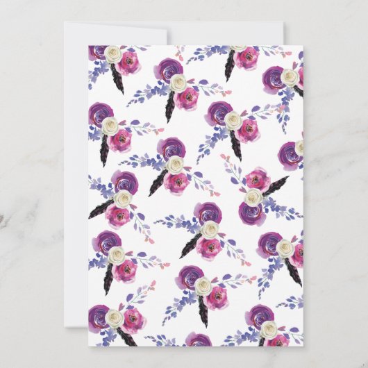 Paarse waterverf Bloemen Boho Verjaardagsfeest Kaart (Achterkant)