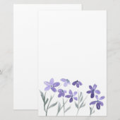Paarse Waterverf bloemen Briefpapier (Voorkant / Achterkant)