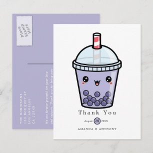 Paarse Waterverf Bloemen Bruiloft Bedankkaart Briefkaart