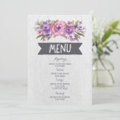 Paarse Waterverf Bloemen Bruiloft Menu (Staand voorkant)