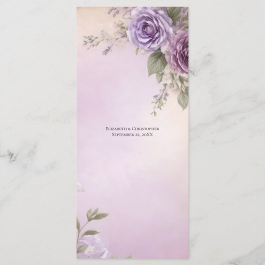 Paarse Waterverf Bloemen bruiloft Vrijgezellenfees Menu (Achterkant)