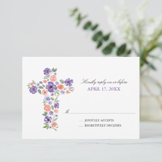 Paarse Waterverf bloemen Eerste Gemeenschap Kaart (Staand voorkant)