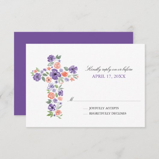 Paarse Waterverf bloemen Eerste Gemeenschap Kaart (Voorkant / Achterkant)