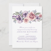 Paarse Waterverf Bloemen Engagement Party Kaart (Voorkant)