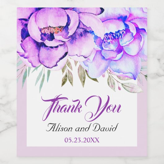 Paarse waterverf bloemen lila bloembruiloft wijn etiket (Enkel label)