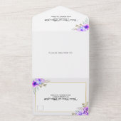 Paarse waterverf bloemen lila bruiloft all in one uitnodiging (Buitenkant)