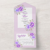 Paarse waterverf bloemen lila bruiloft all in one uitnodiging (Binnen)