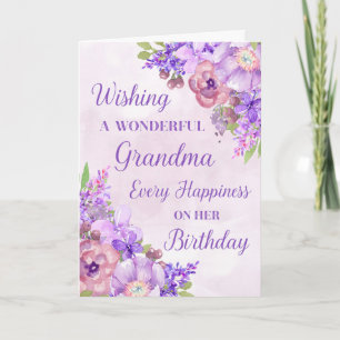 Paarse Waterverf Bloemen Oma Verjaardag Kaart