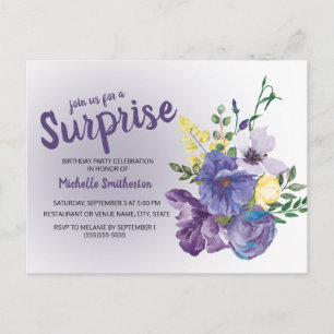 Paarse Waterverf Bloemen op Roze Verrassingsverjaa Briefkaart