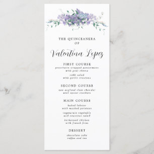 Paarse Waterverf Bloemen Quinceanera Menu