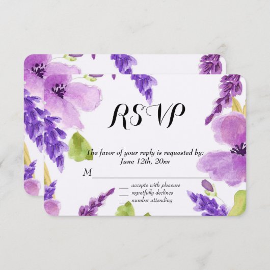 Paarse Waterverf Bloemen RSVP (Voorkant / Achterkant)