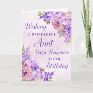 Paarse Waterverf bloemen tante Birthday Card Kaart