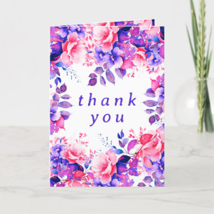 Paarse Waterverf Bloemen Verjaardagsfeest Dank u Bedankkaart