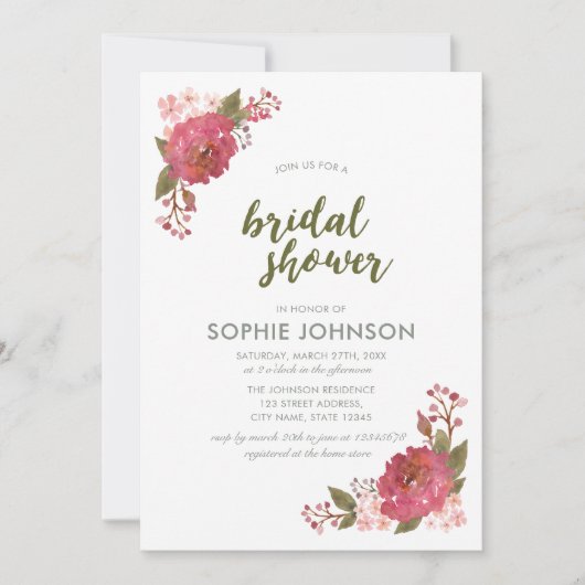 Paarse Waterverf bloemenbruids doucheuitnodiging Kaart (Voorkant)