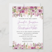 Paarse Waterverf bloemenbruiloft uitnodiging Kaart (Voorkant)