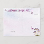 Paarse Waterverf Bloemenfee Eerste Verjaardag Uitnodiging Briefkaart (Achterkant)