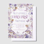 Paarse Waterverf Bloemenfee Eerste Verjaardag Vellum Uitnodigingen (Offset)