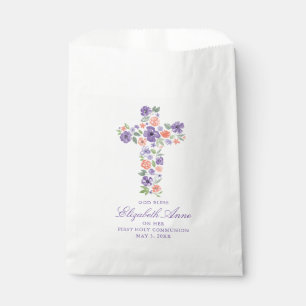Paarse Waterverf bloemenkruis eerste communio Bedankzakje