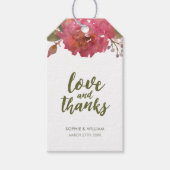 Paarse Waterverf Bloemenliefde en Bedankt Favor Ta Cadeaulabel (Voorkant)