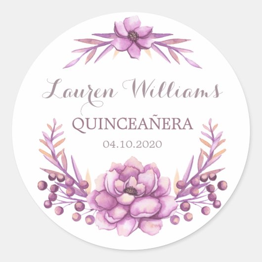 Paarse waterverf bloemenquinceanera Sticker (Voorkant)