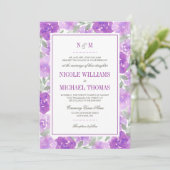 Paarse Waterverf bloementuin trouwuitnodiging Kaart (Staand voorkant)