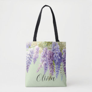 Paarse waterverf bloemenwisteria lila botanisch draagtas