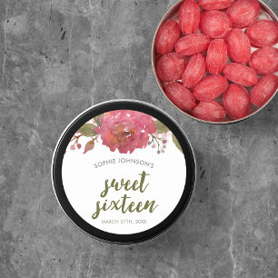 Paarse Waterverf bloemenzoet zestien Ronde Sticker