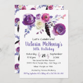 Paarse waterverf Bloemige Boho Verjaardagsfeest Kaart (Voorkant / Achterkant)