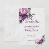 Paarse waterverf bloemige "save the date"-uitnodig kaart (Voorkant / Achterkant)
