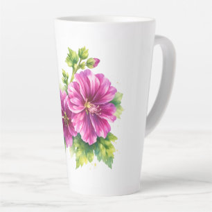 Paarse waterverf bloemillustratie latte mok
