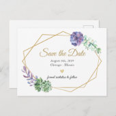 Paarse waterverf botanische save de datum briefkaa aankondigingskaart (Voorkant / Achterkant)