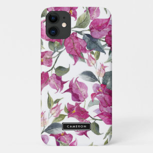 Paarse Waterverf Bougainvillea Patroon Custom iPhone 11 Hoesje