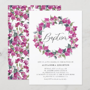 Paarse Waterverf Bougainvillea Wreath Baptisme Kaart